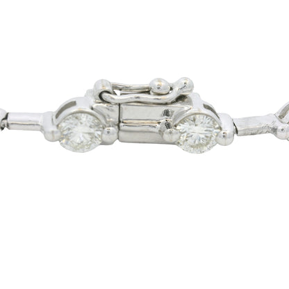 18K White Gold Natural Round Brilliant Cut Diamond Prong Set Bar Tennis Necklace