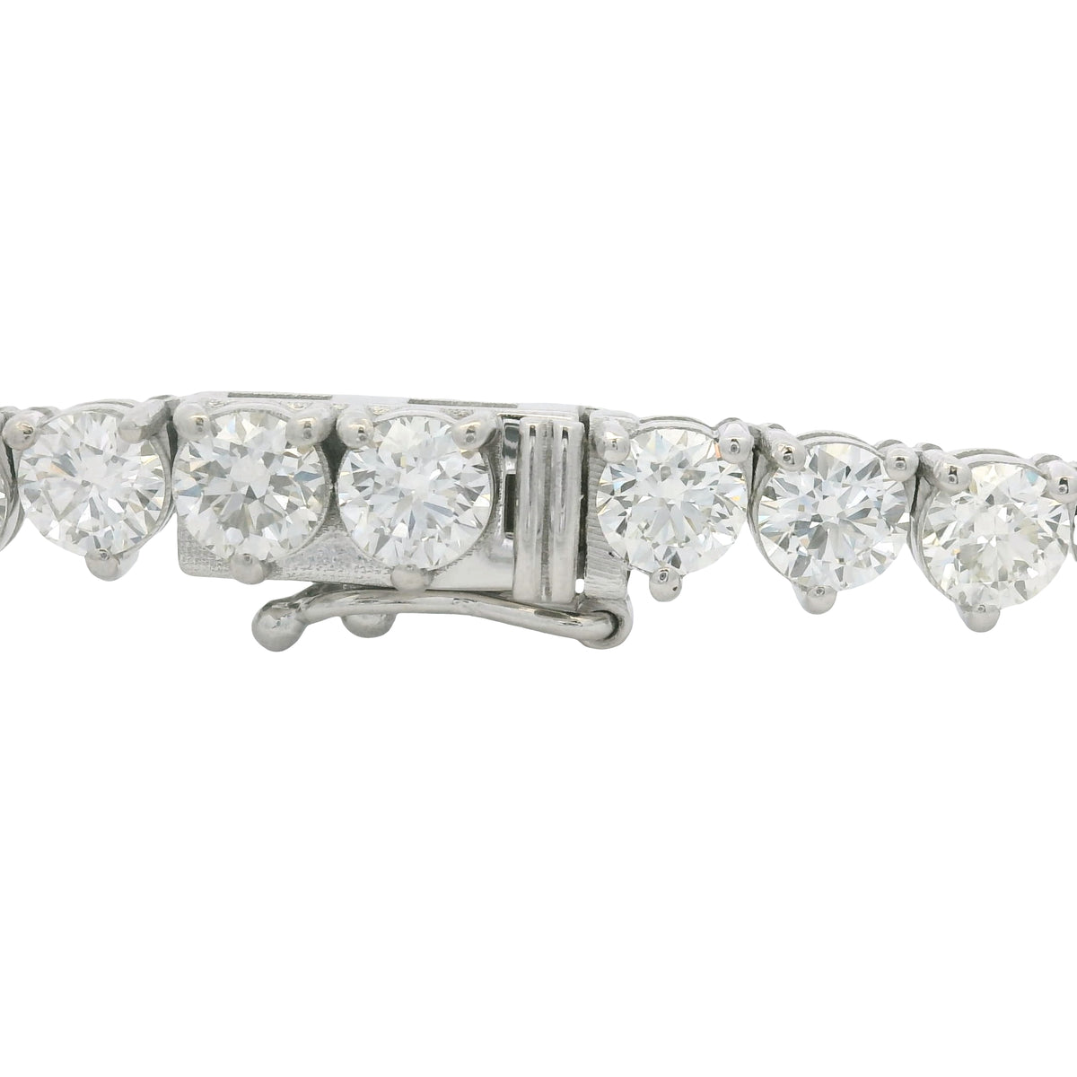 Platinum Natural Round Brilliant Cut Diamond 3-Prong Tennis Necklace