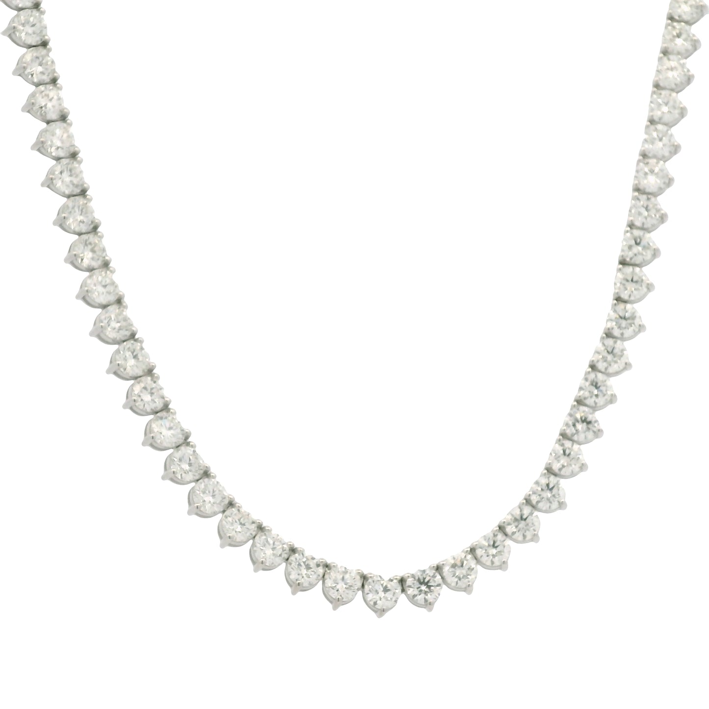 Platinum Natural Round Brilliant Cut Diamond 3-Prong Tennis Necklace