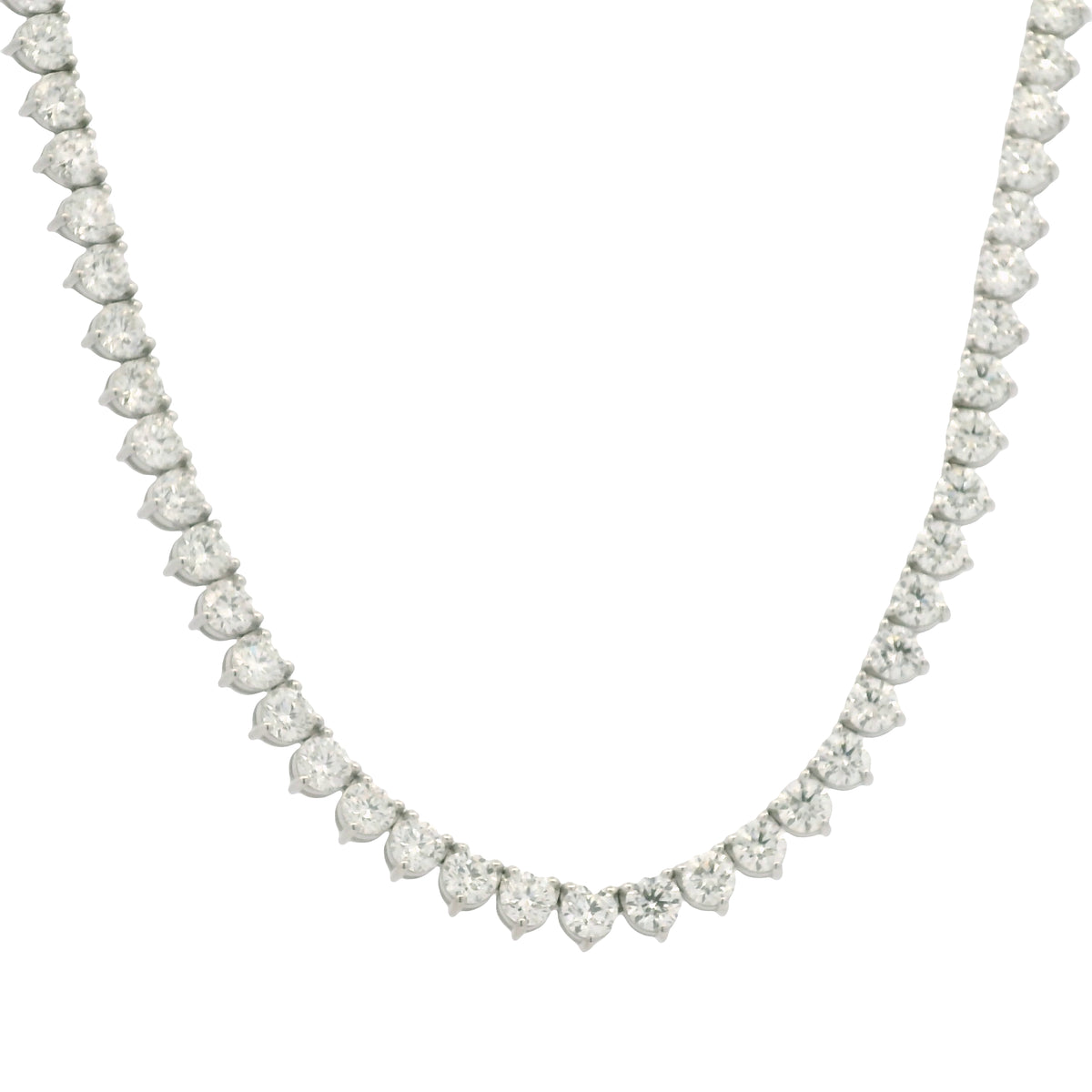 Platinum Natural Round Brilliant Cut Diamond 3-Prong Tennis Necklace