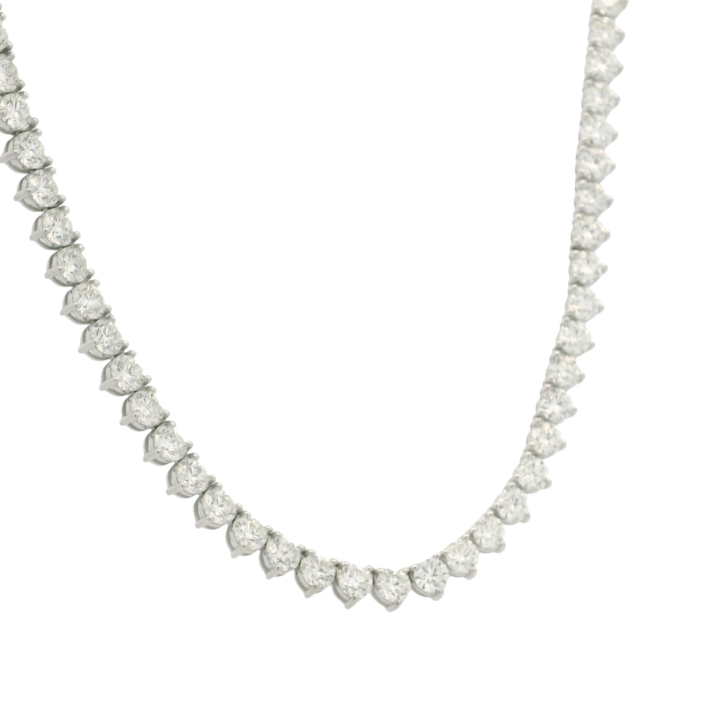 Platinum Natural Round Brilliant Cut Diamond 3-Prong Tennis Necklace