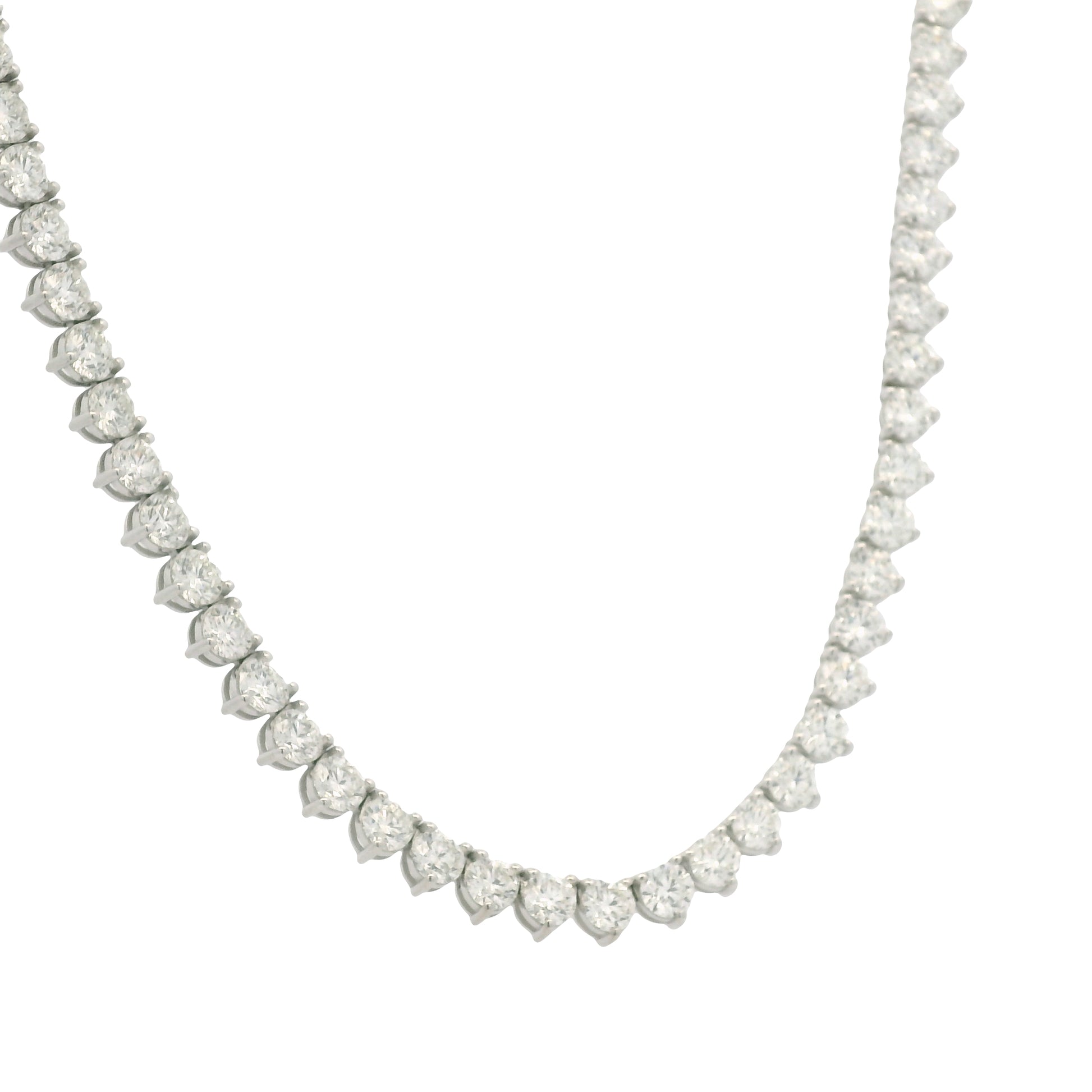 Platinum Natural Round Brilliant Cut Diamond 3-Prong Tennis Necklace