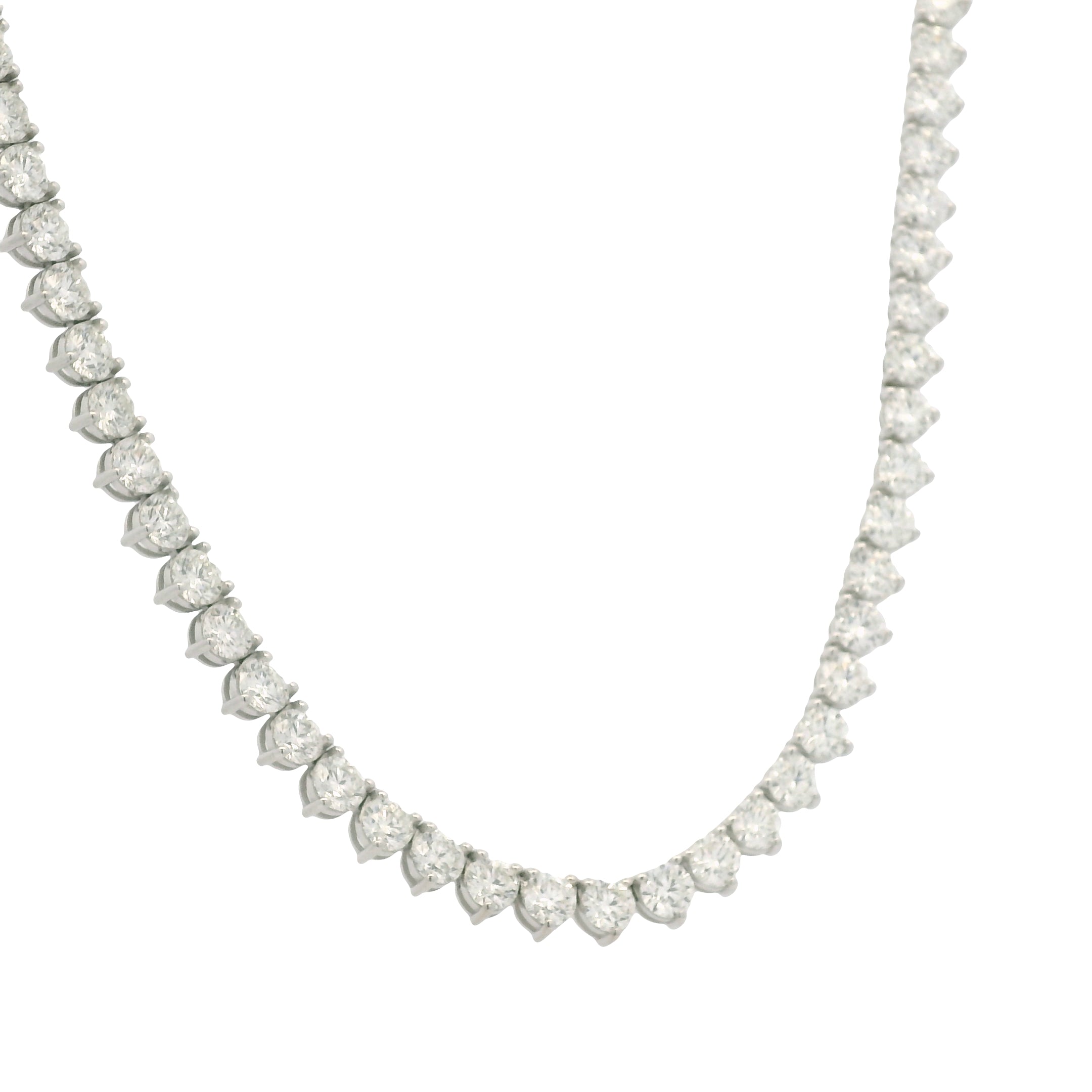 Platinum Natural Round Brilliant Cut Diamond 3-Prong Tennis Necklace
