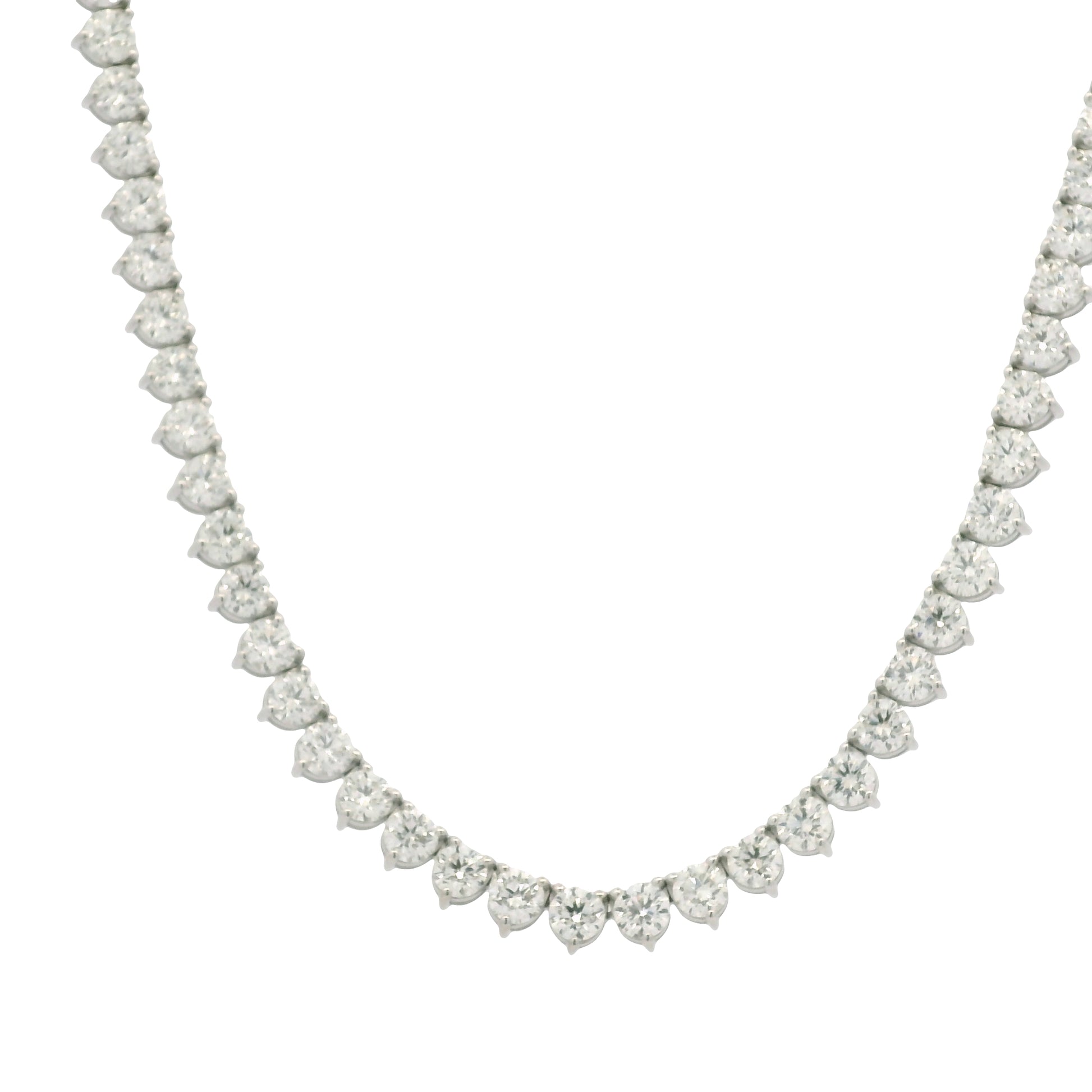 Platinum Natural Round Brilliant Cut Diamond 3-Prong Tennis Necklace