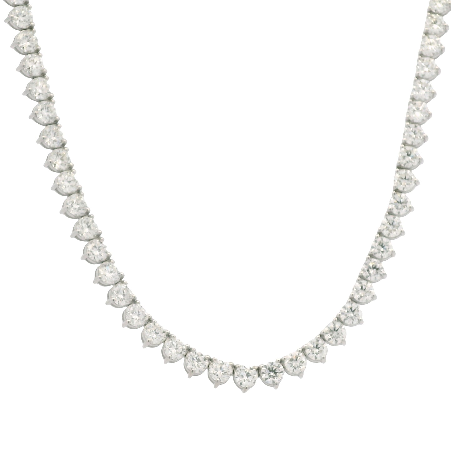 Platinum Natural Round Brilliant Cut Diamond 3-Prong Tennis Necklace