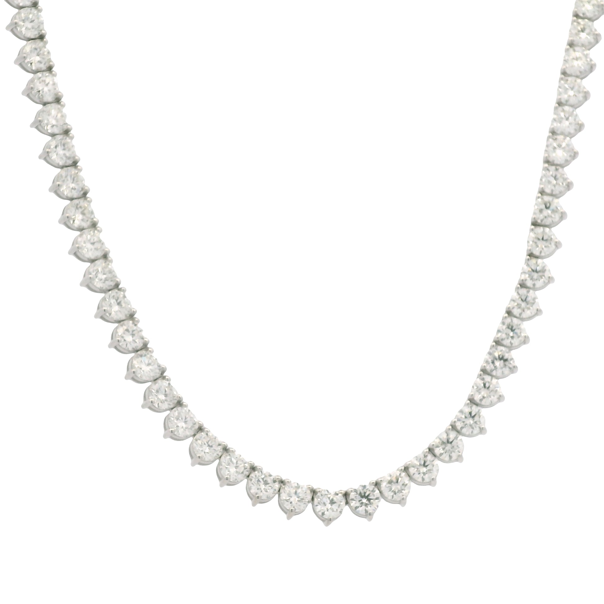 Platinum Natural Round Brilliant Cut Diamond 3-Prong Tennis Necklace