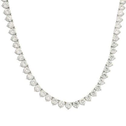Platinum Natural Round Brilliant Cut Diamond 3-Prong Tennis Necklace