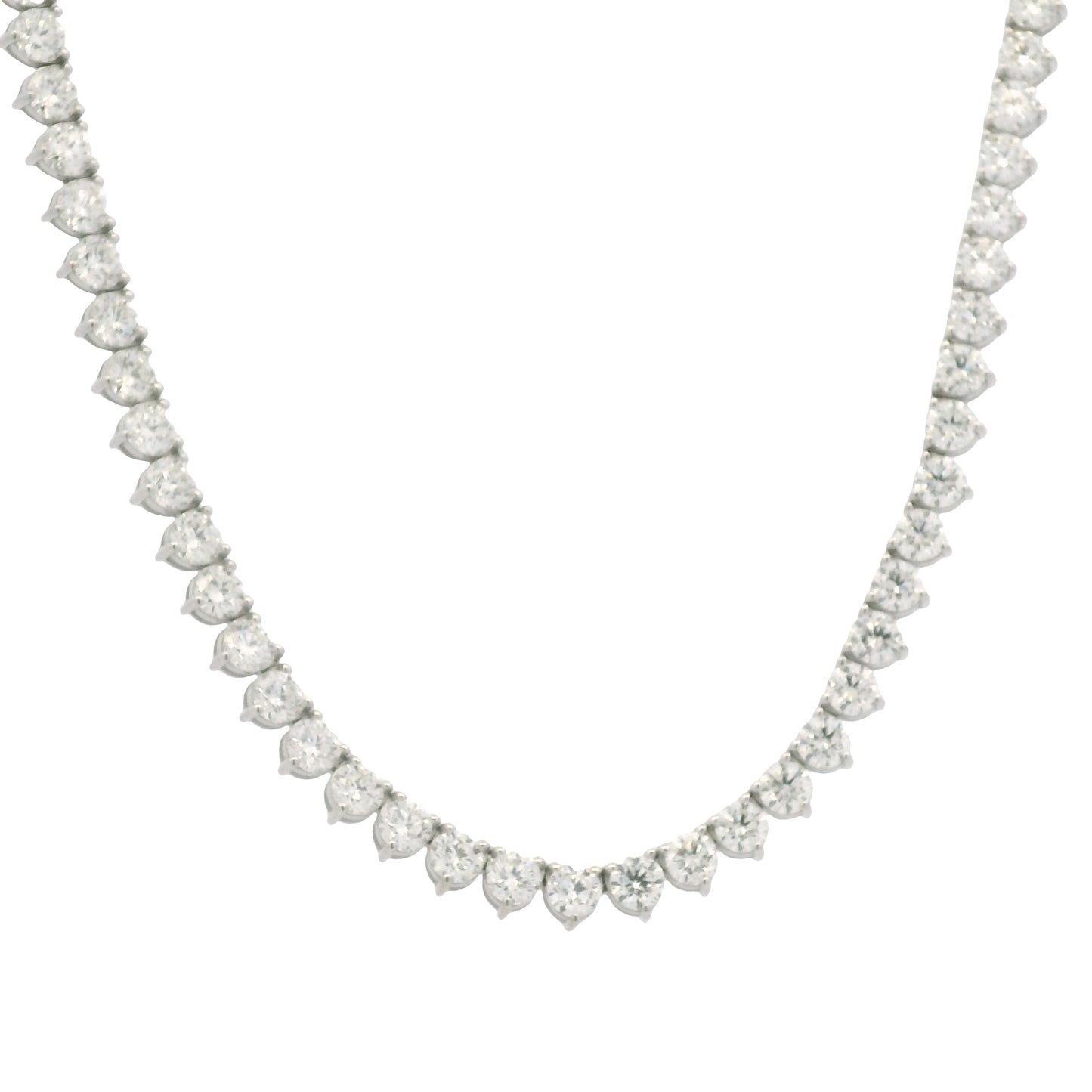 Platinum Natural Round Brilliant Cut Diamond 3-Prong Tennis Necklace