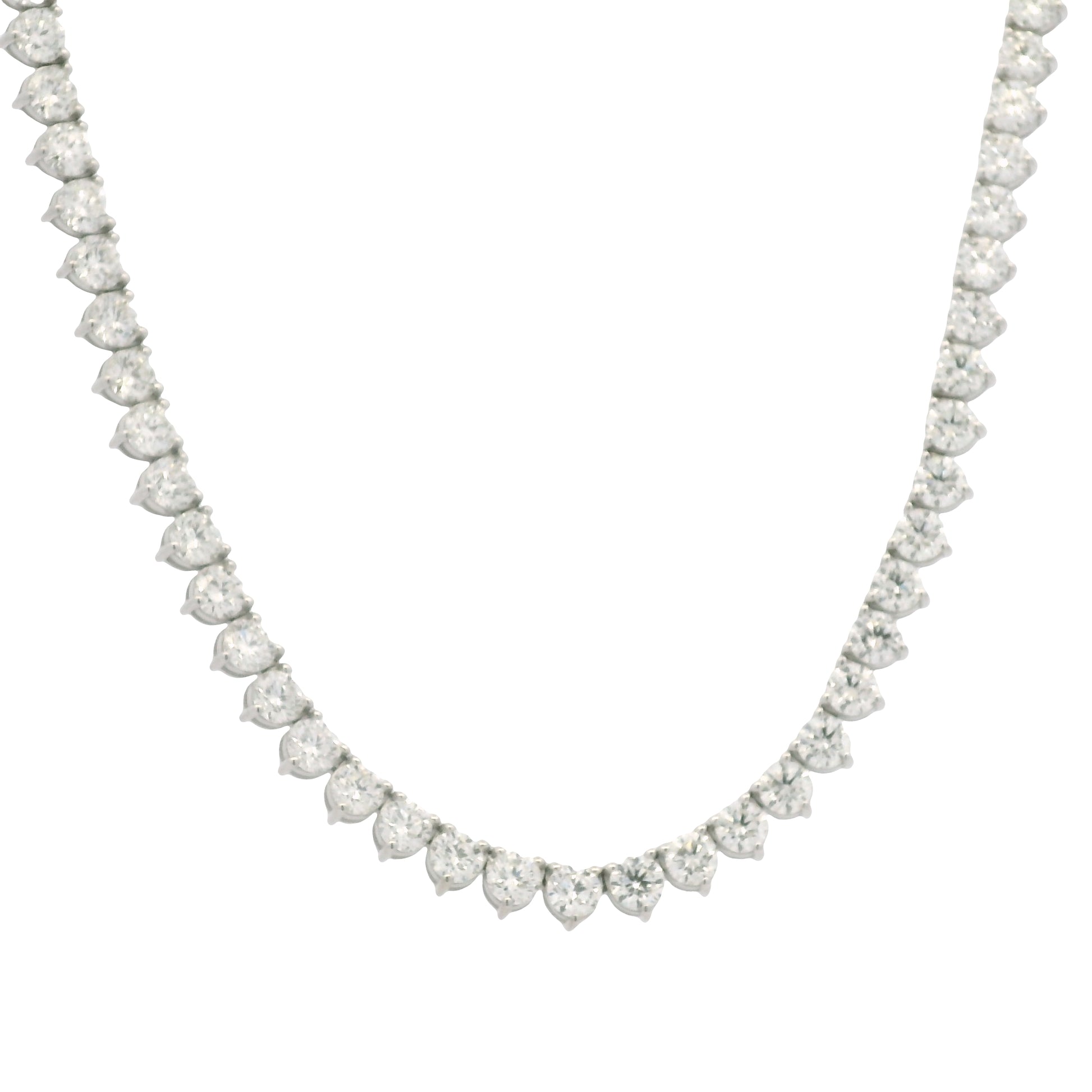 Platinum Natural Round Brilliant Cut Diamond 3-Prong Tennis Necklace