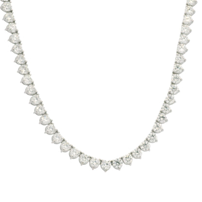 Platinum Natural Round Brilliant Cut Diamond 3-Prong Tennis Necklace