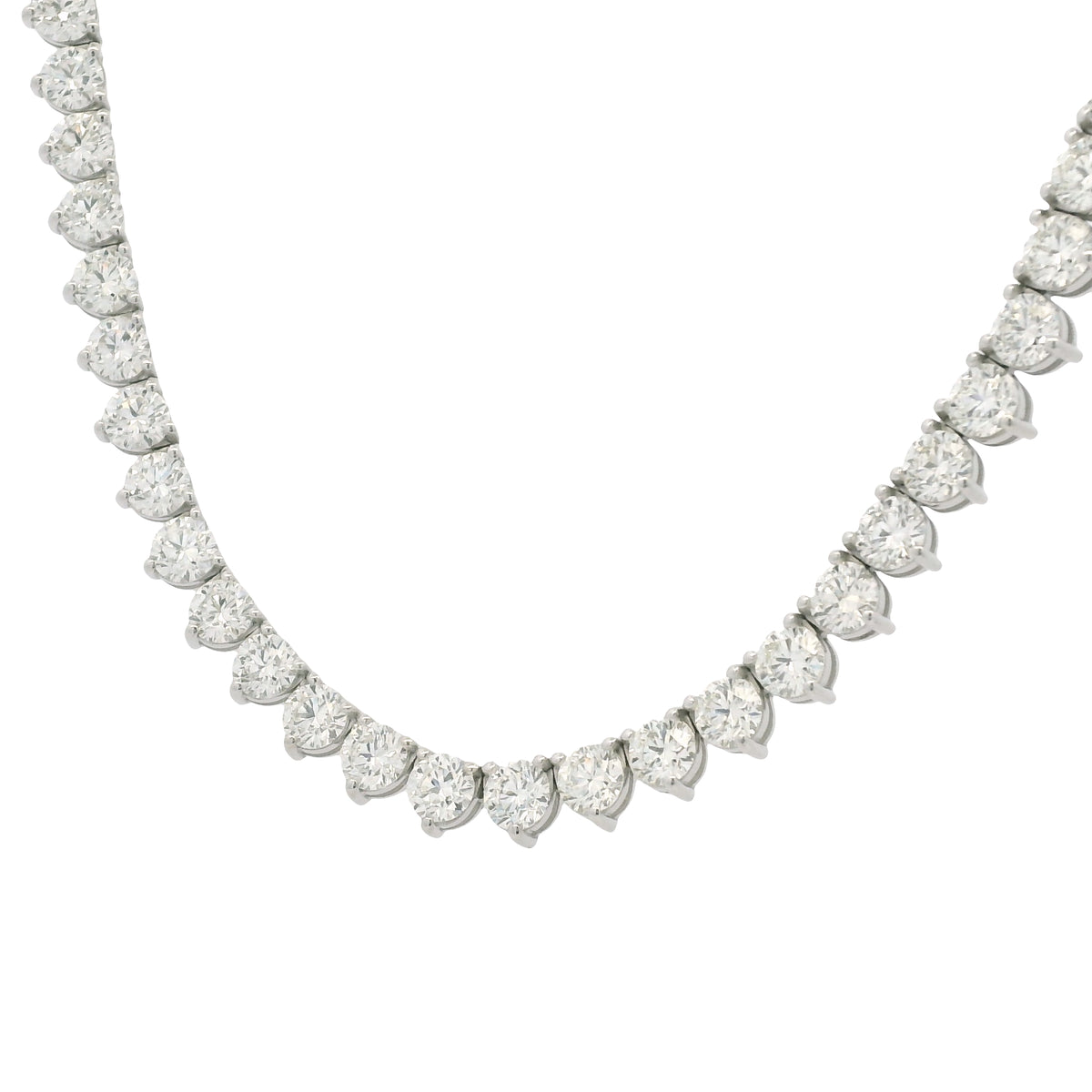 Platinum Natural Round Brilliant Cut Diamond 3-Prong Tennis Necklace
