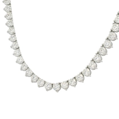 Platinum Natural Round Brilliant Cut Diamond 3-Prong Tennis Necklace