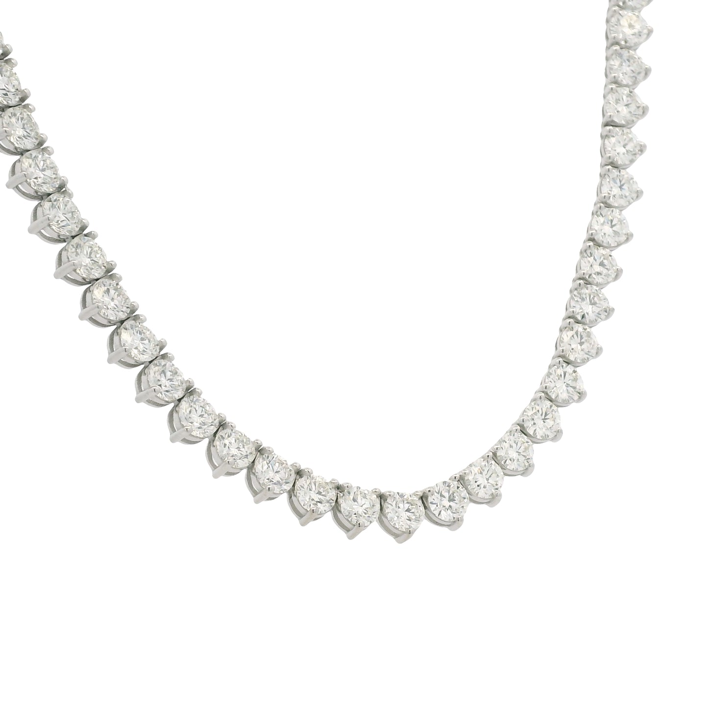 Platinum Natural Round Brilliant Cut Diamond 3-Prong Tennis Necklace