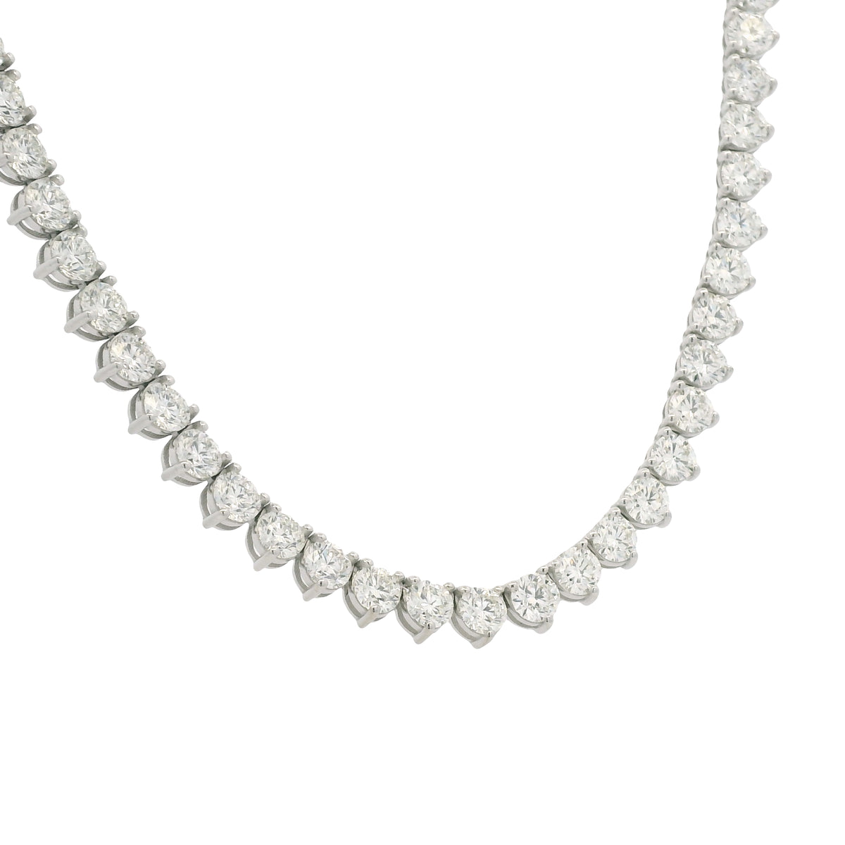 Platinum Natural Round Brilliant Cut Diamond 3-Prong Tennis Necklace