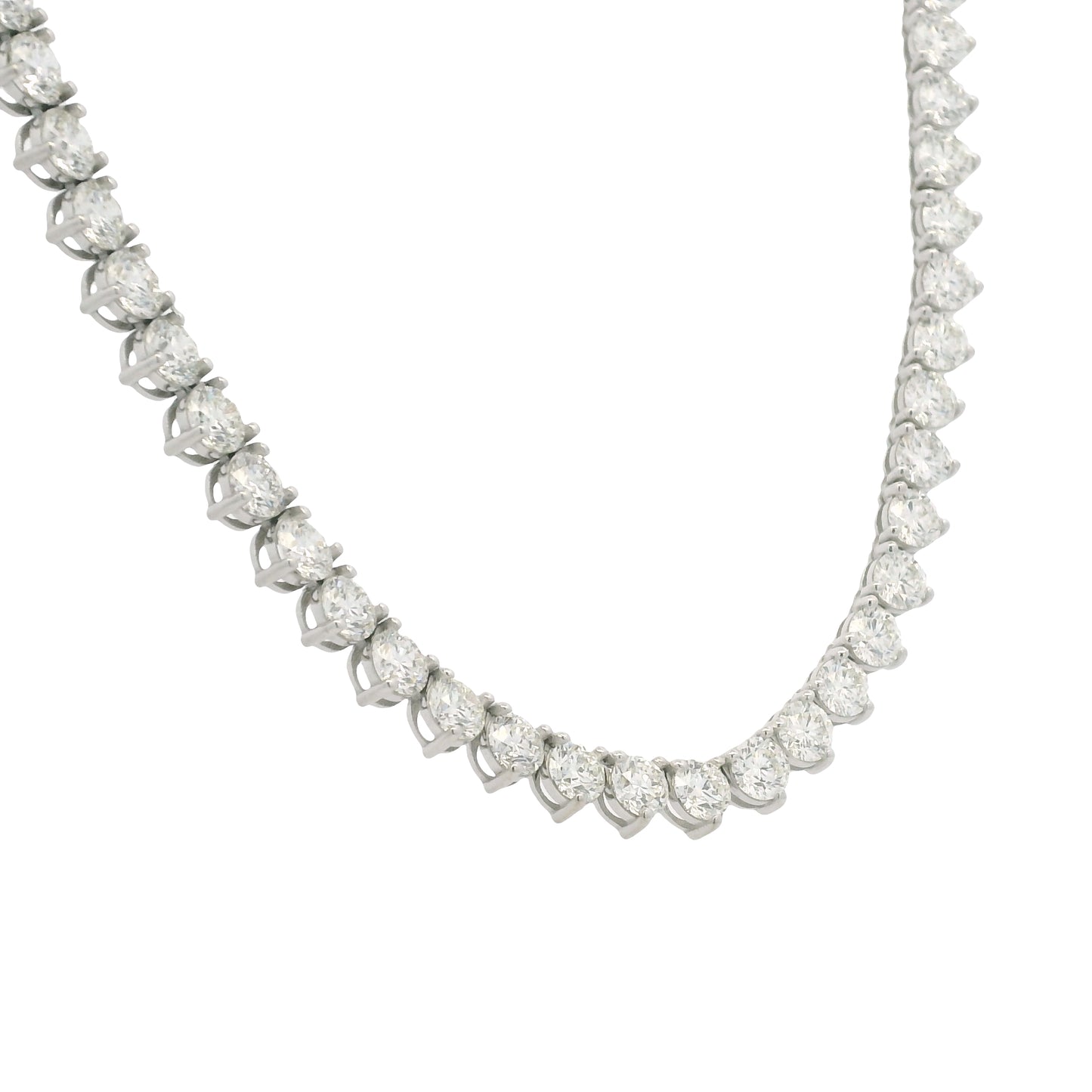 Platinum Natural Round Brilliant Cut Diamond 3-Prong Tennis Necklace