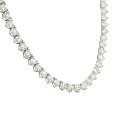 Platinum Natural Round Brilliant Cut Diamond 3-Prong Tennis Necklace