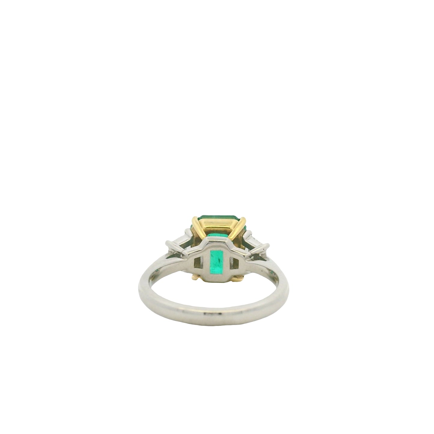 Platinum & 18K Yellow Gold Natural Emerald Center & Emerald-Cut & Trapezoid Cut Diamond Flanked Ring