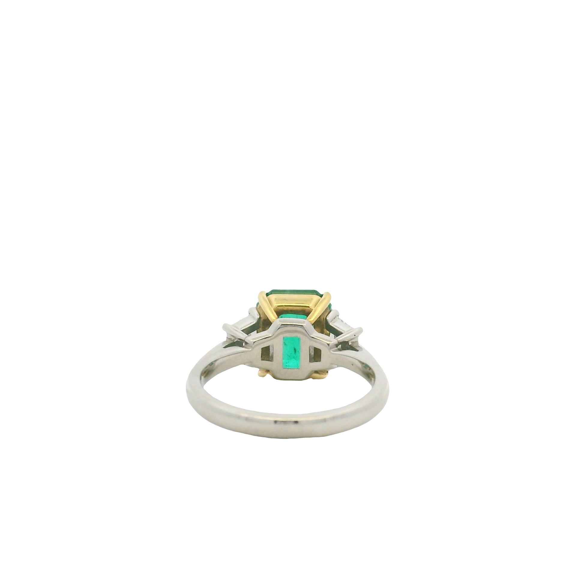 Platinum & 18K Yellow Gold Natural Emerald Center & Emerald-Cut & Trapezoid Cut Diamond Flanked Ring