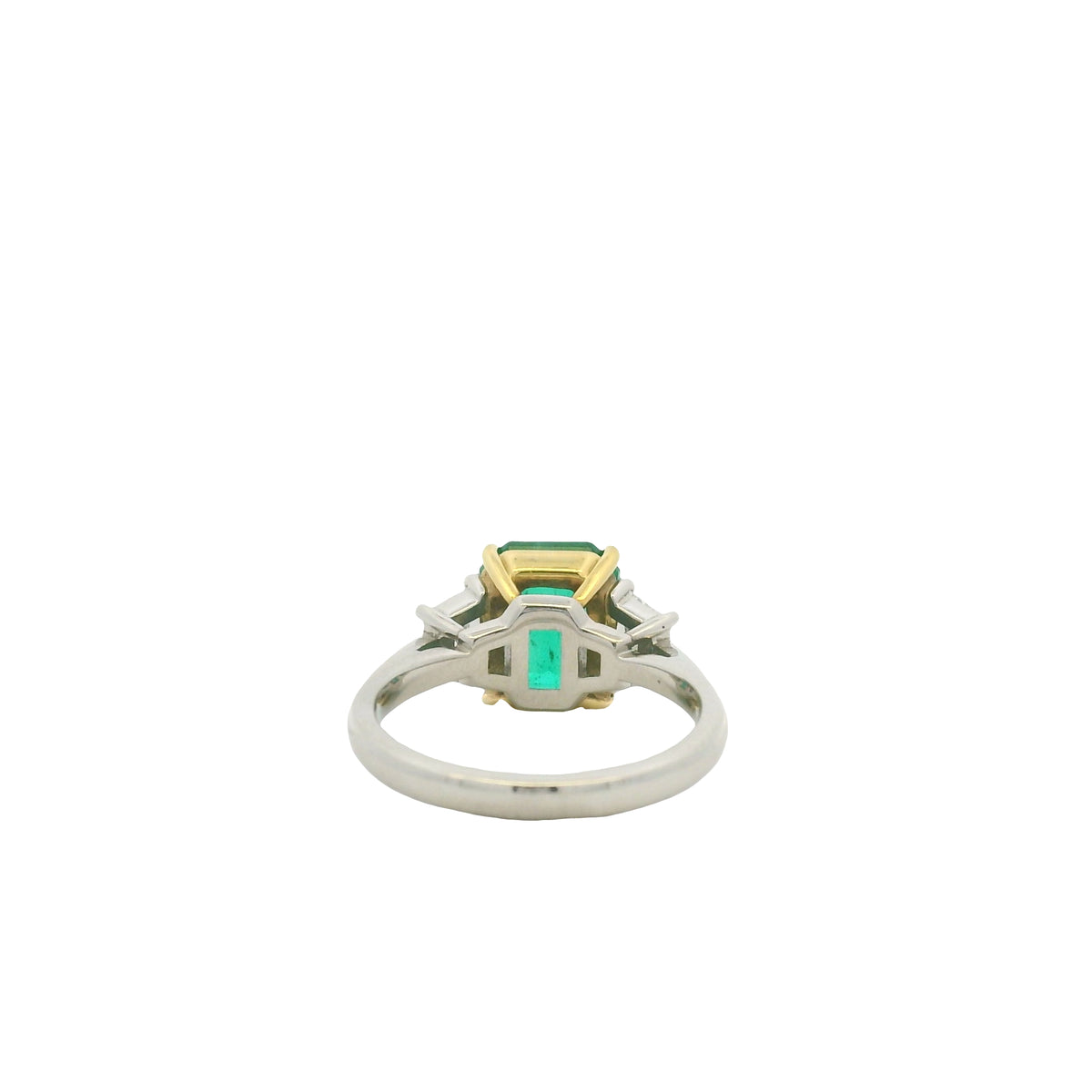 Platinum & 18K Yellow Gold Natural Emerald Center & Emerald-Cut & Trapezoid Cut Diamond Flanked Ring