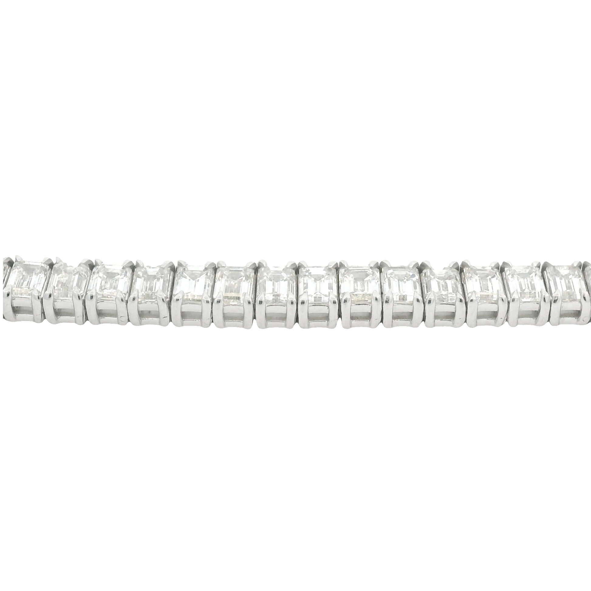 18K White Gold Natural Emerald Cut Diamond Prong- Set Tennis Bracelet