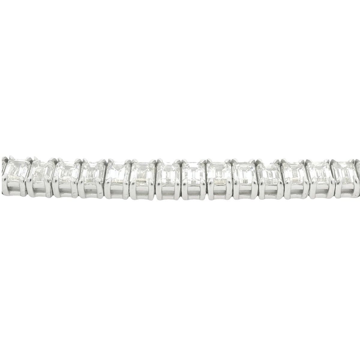 18K White Gold Natural Emerald Cut Diamond Prong- Set Tennis Bracelet