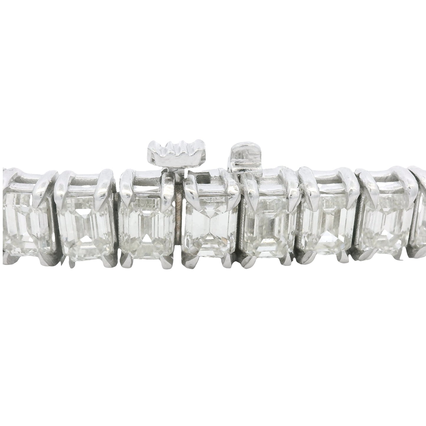 18K White Gold Natural Emerald Cut Diamond Prong- Set Tennis Bracelet