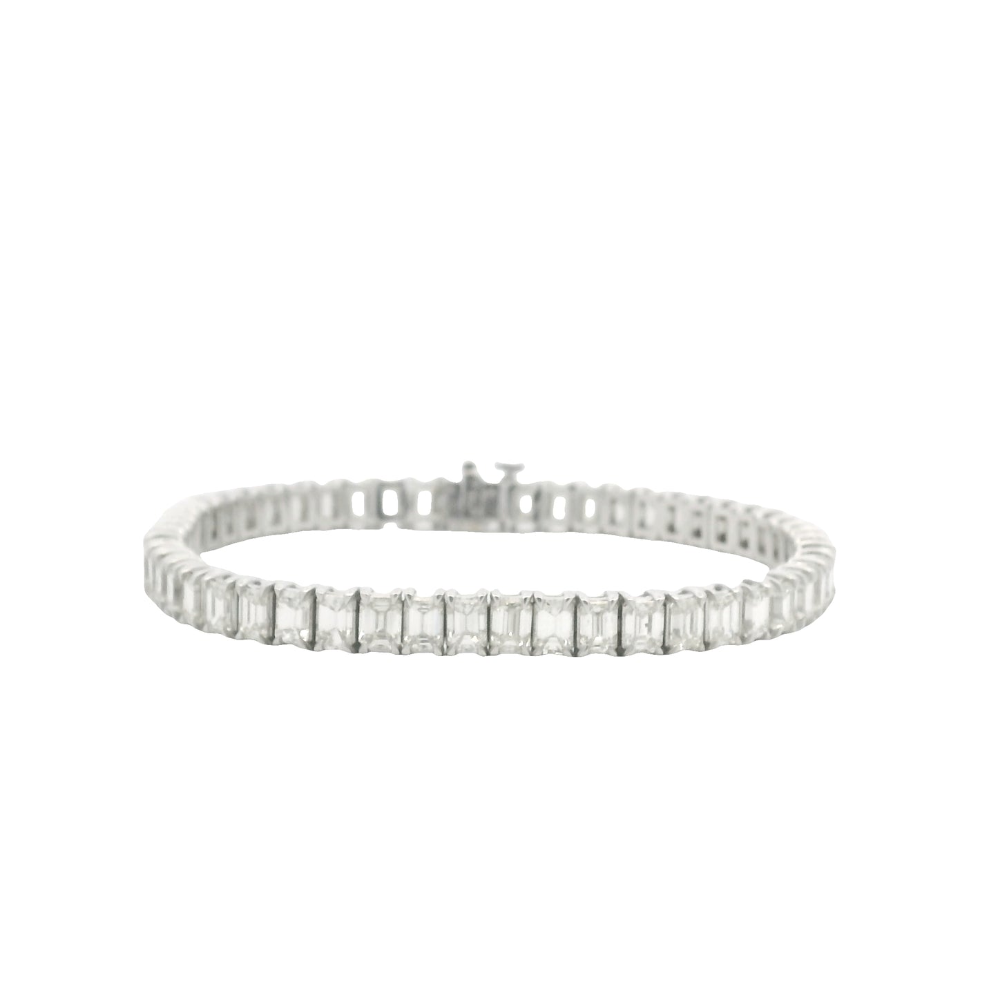 18K White Gold Natural Emerald Cut Diamond Prong- Set Tennis Bracelet