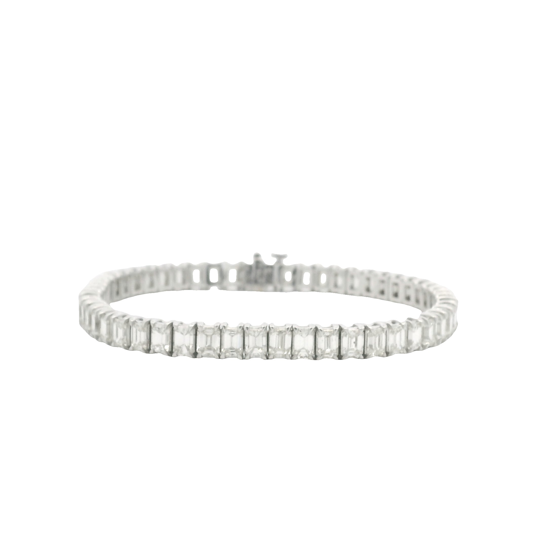 18K White Gold Natural Emerald Cut Diamond Prong- Set Tennis Bracelet