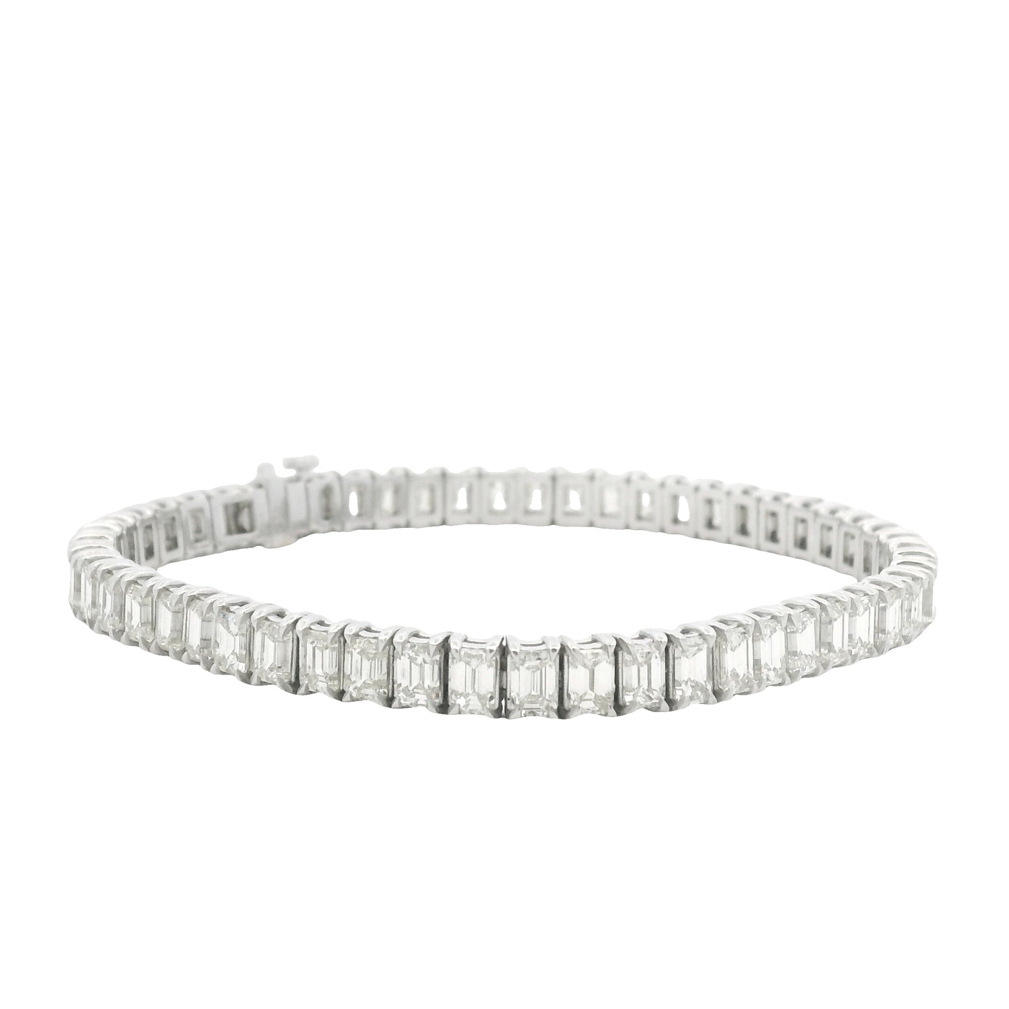 18K White Gold Natural Emerald Cut Diamond Prong- Set Tennis Bracelet