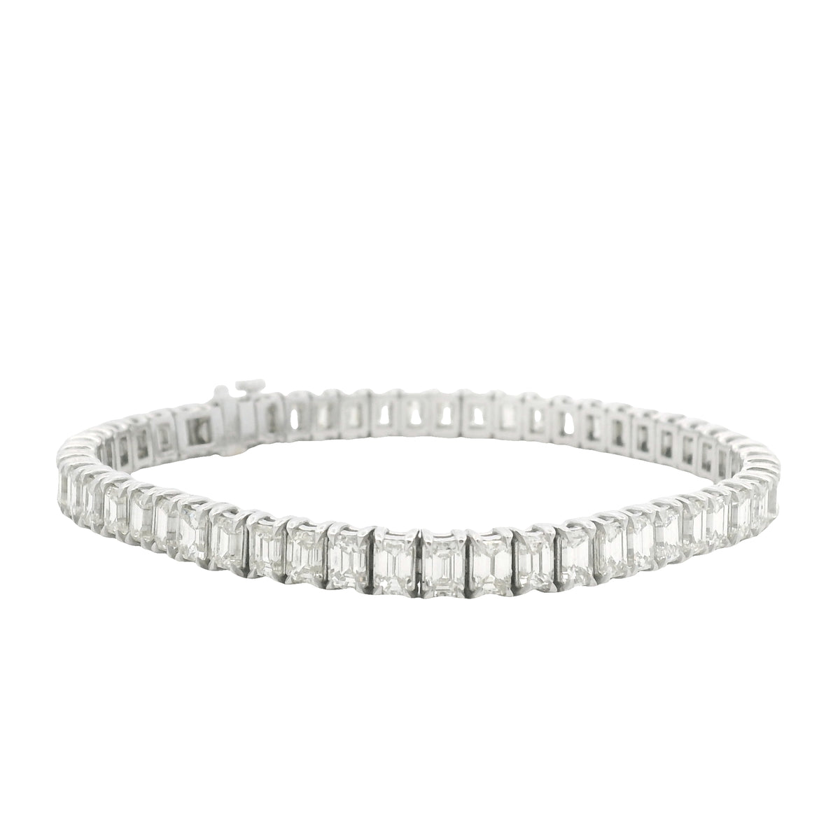 18K White Gold Natural Emerald Cut Diamond Prong- Set Tennis Bracelet