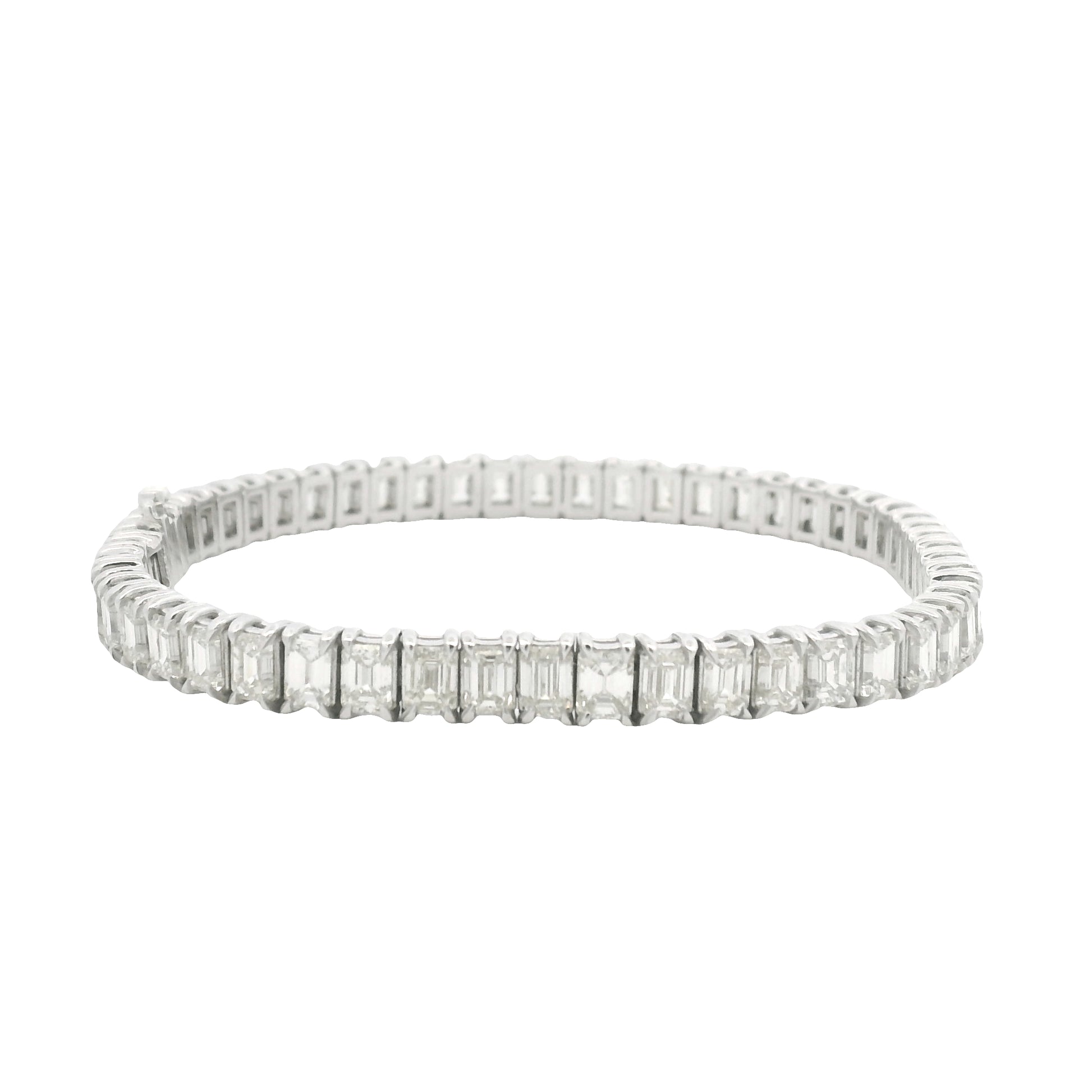 18K White Gold Natural Emerald Cut Diamond Prong- Set Tennis Bracelet