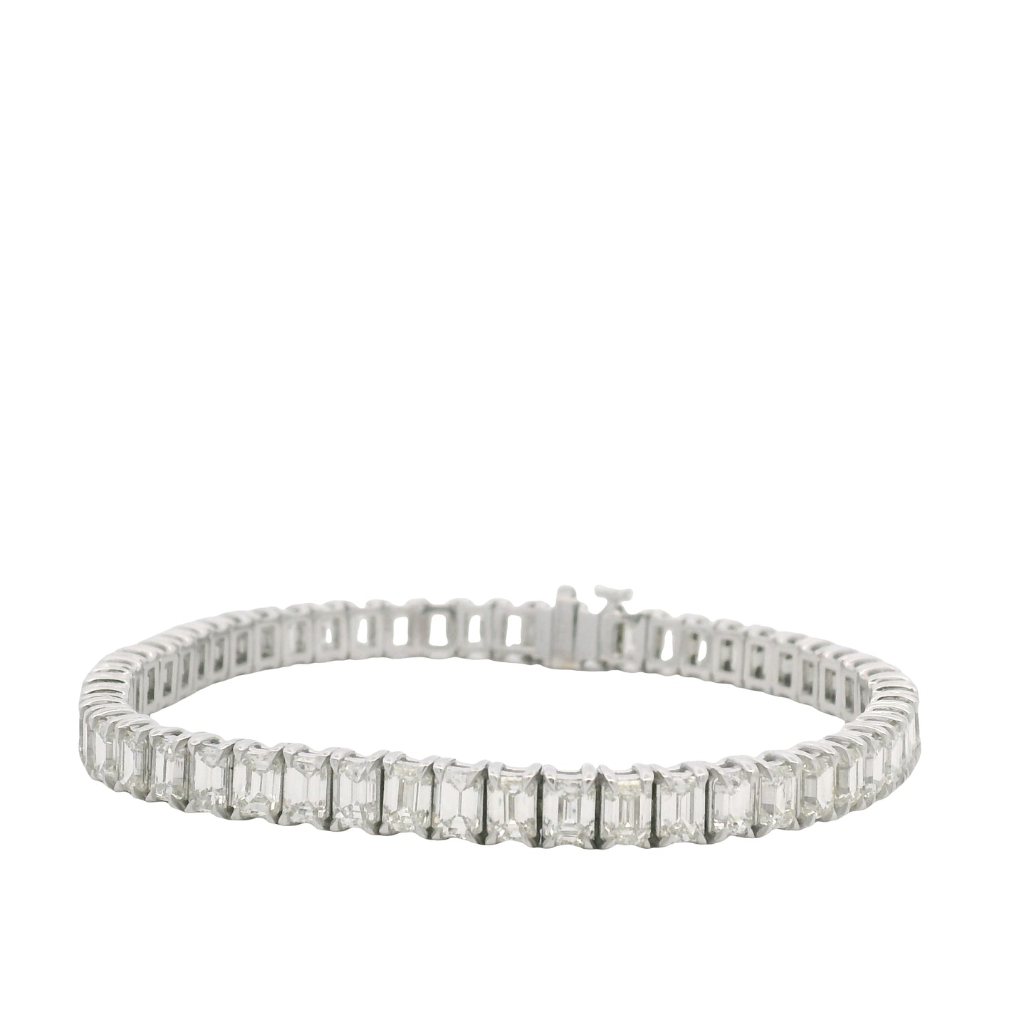 18K White Gold Natural Emerald Cut Diamond Prong- Set Tennis Bracelet