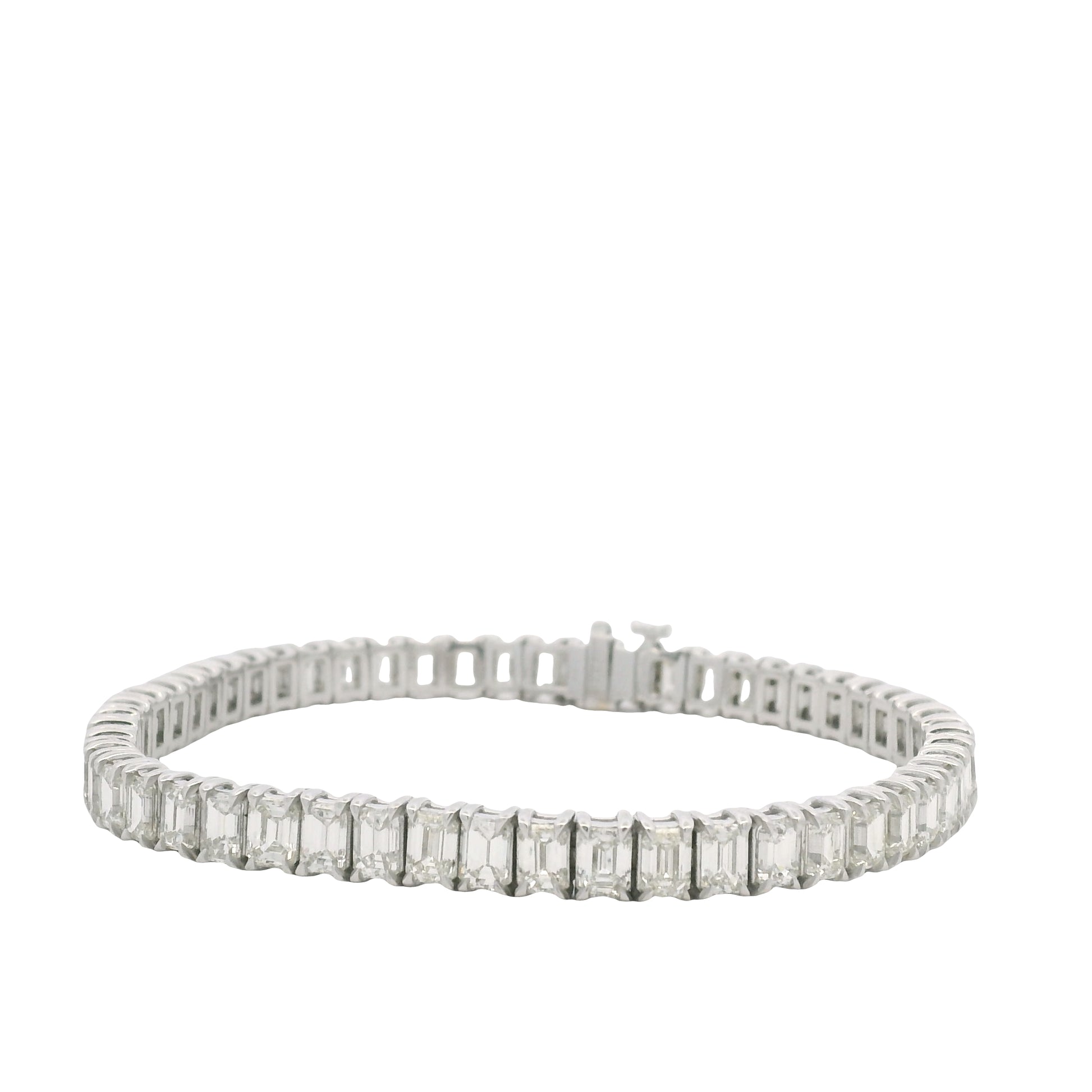 18K White Gold Natural Emerald Cut Diamond Prong- Set Tennis Bracelet