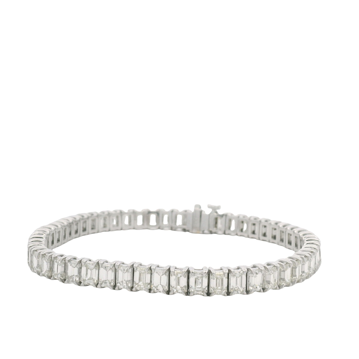 18K White Gold Natural Emerald Cut Diamond Prong- Set Tennis Bracelet