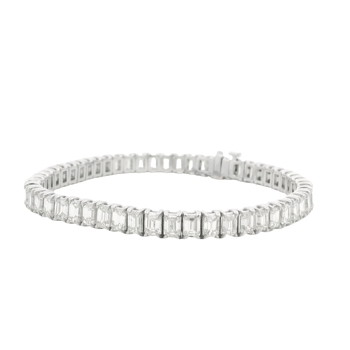 18K White Gold Natural Emerald Cut Diamond Prong- Set Tennis Bracelet