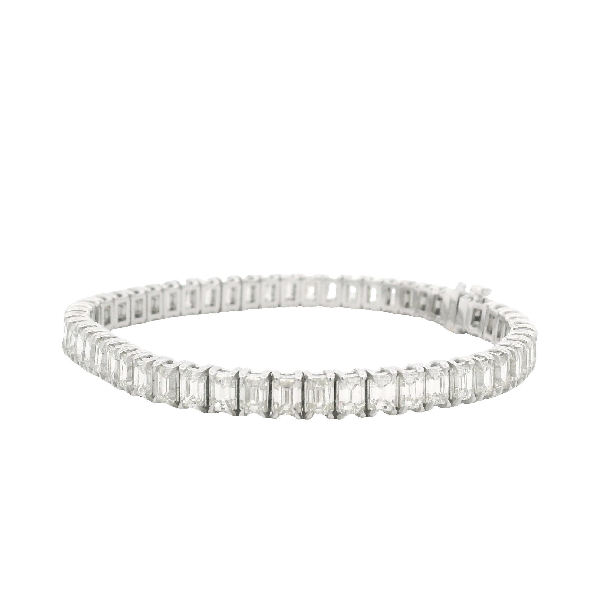 18K White Gold Natural Emerald Cut Diamond Prong- Set Tennis Bracelet