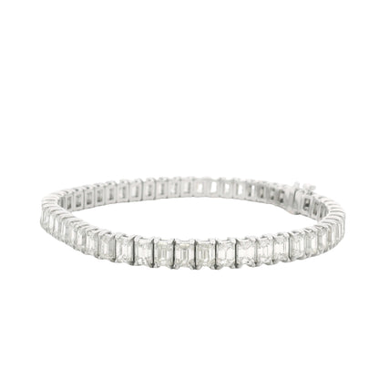 18K White Gold Natural Emerald Cut Diamond Prong- Set Tennis Bracelet