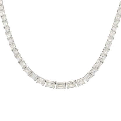 18K White Gold Natural Emerald Cut Diamond Half- Way Tennis Necklace