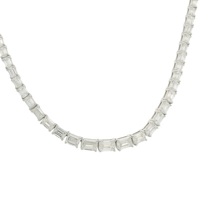 18K White Gold Natural Emerald Cut Diamond Half- Way Tennis Necklace