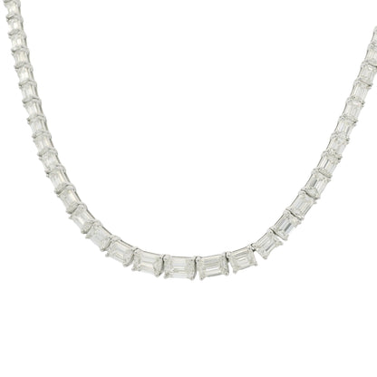 18K White Gold Natural Emerald Cut Diamond Half- Way Tennis Necklace