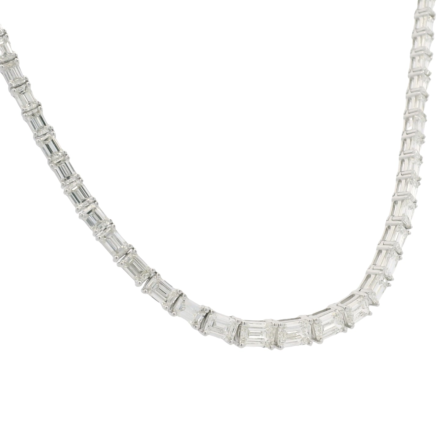 18K White Gold Natural Emerald Cut Diamond Half- Way Tennis Necklace