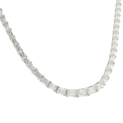 18K White Gold Natural Emerald Cut Diamond Half- Way Tennis Necklace