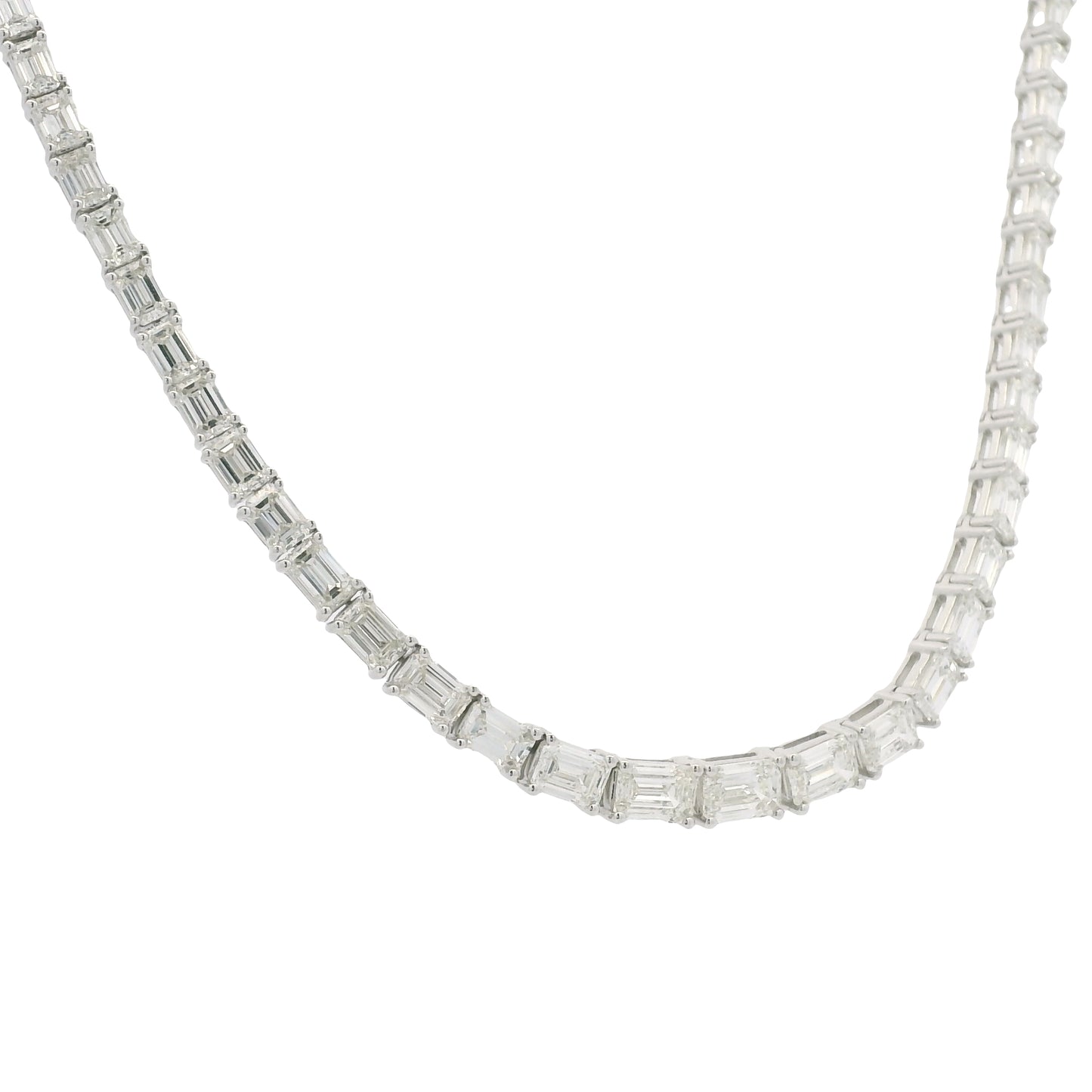 18K White Gold Natural Emerald Cut Diamond Half- Way Tennis Necklace