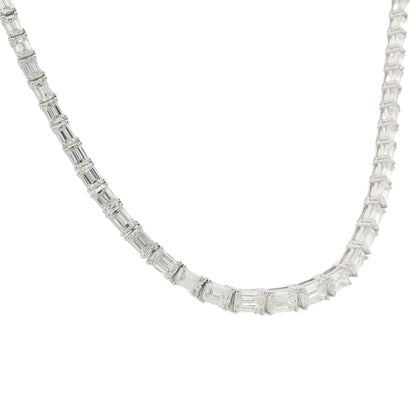 18K White Gold Natural Emerald Cut Diamond Half- Way Tennis Necklace