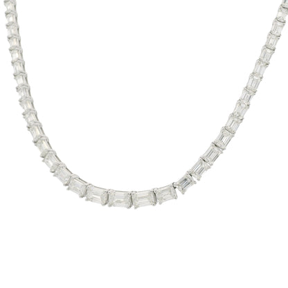 18K White Gold Natural Emerald Cut Diamond Half- Way Tennis Necklace