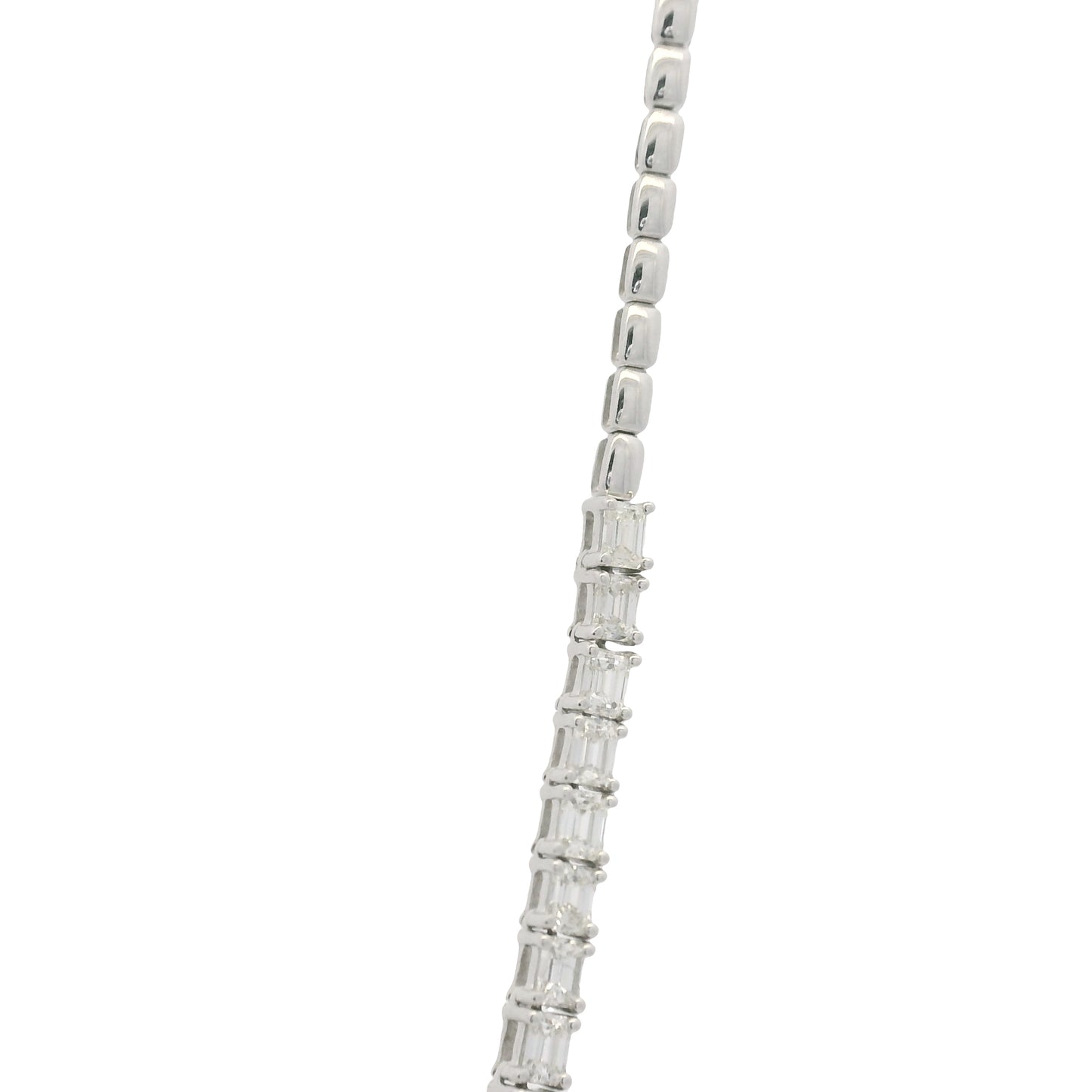 18K White Gold Natural Emerald Cut Diamond Half- Way Tennis Necklace