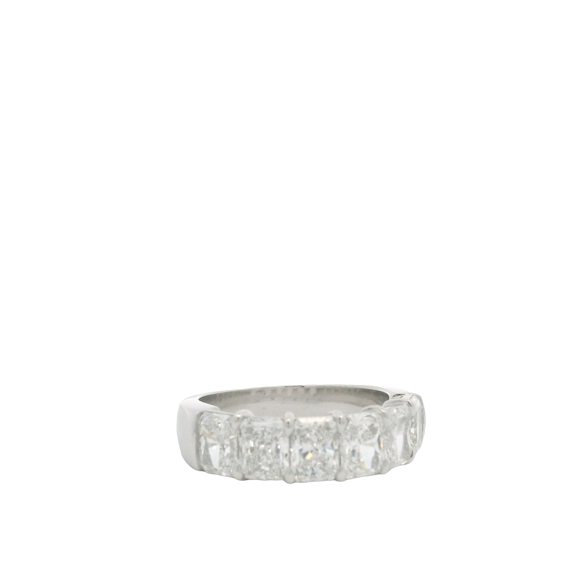 Platinum Natural Radiant Cut Diamond 6 Stone Half- Way Ring