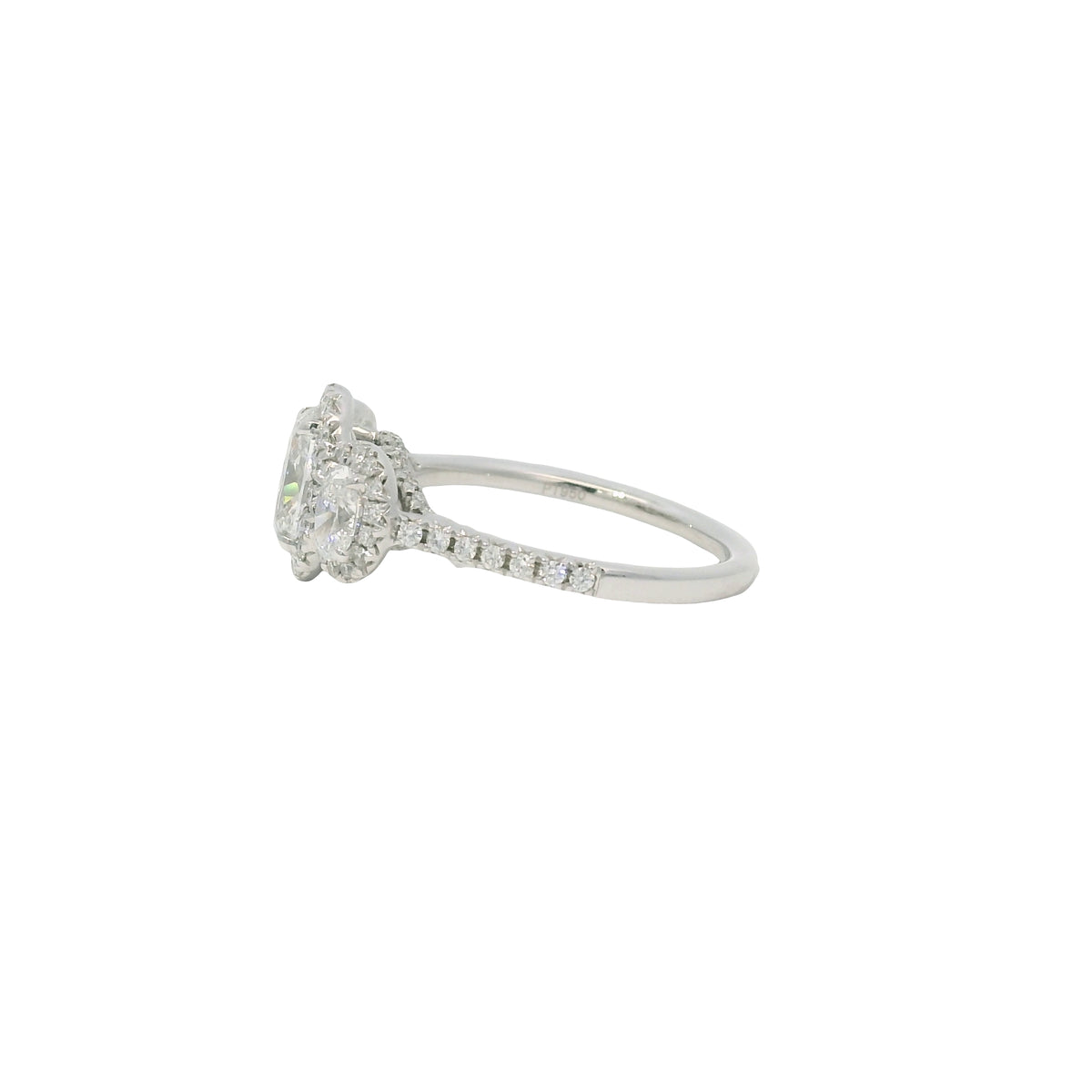 Platinum Natural 1.47 Carat oval cut diamond 3 Stone Halo Engagement Ring