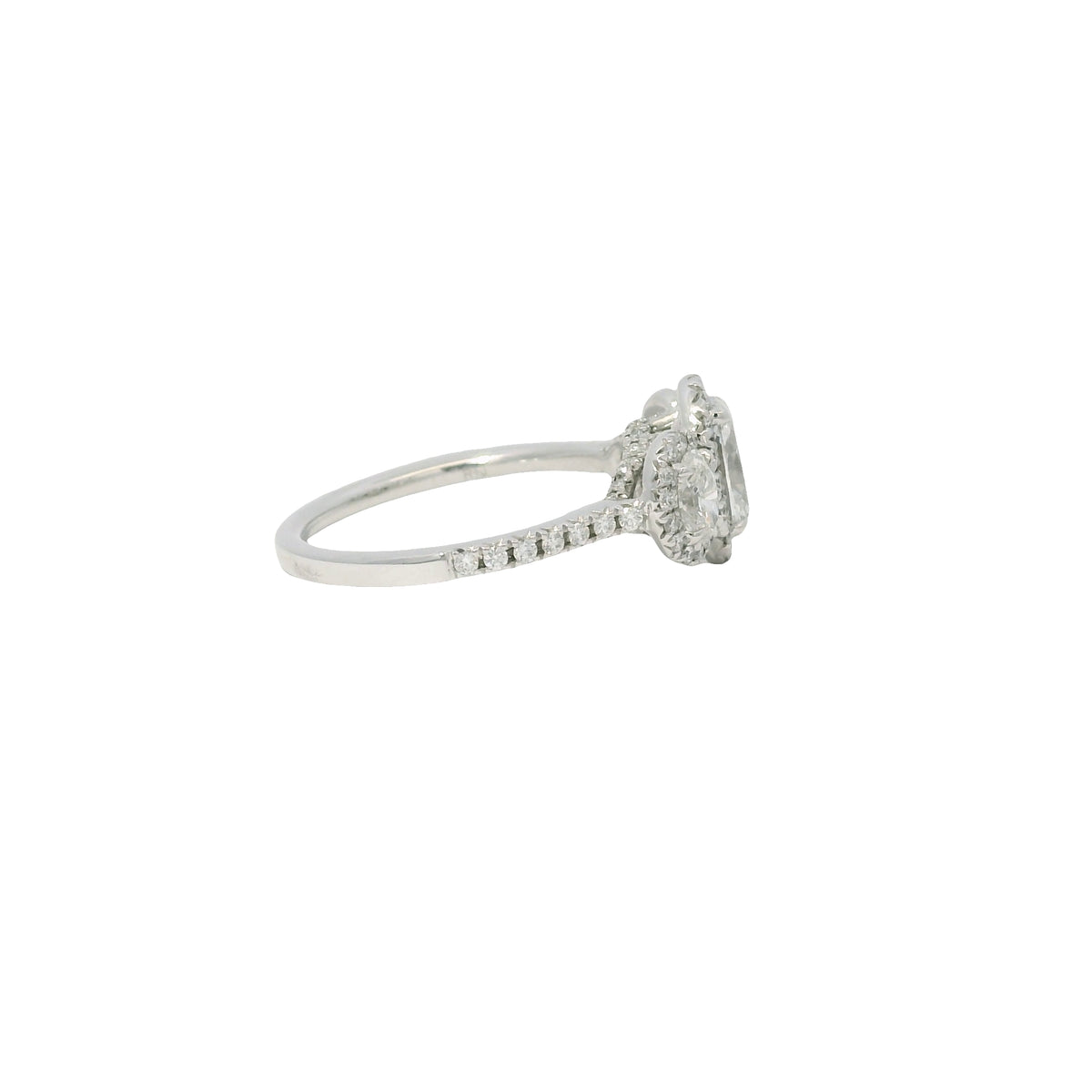 Platinum Natural 1.47 Carat oval cut diamond 3 Stone Halo Engagement Ring