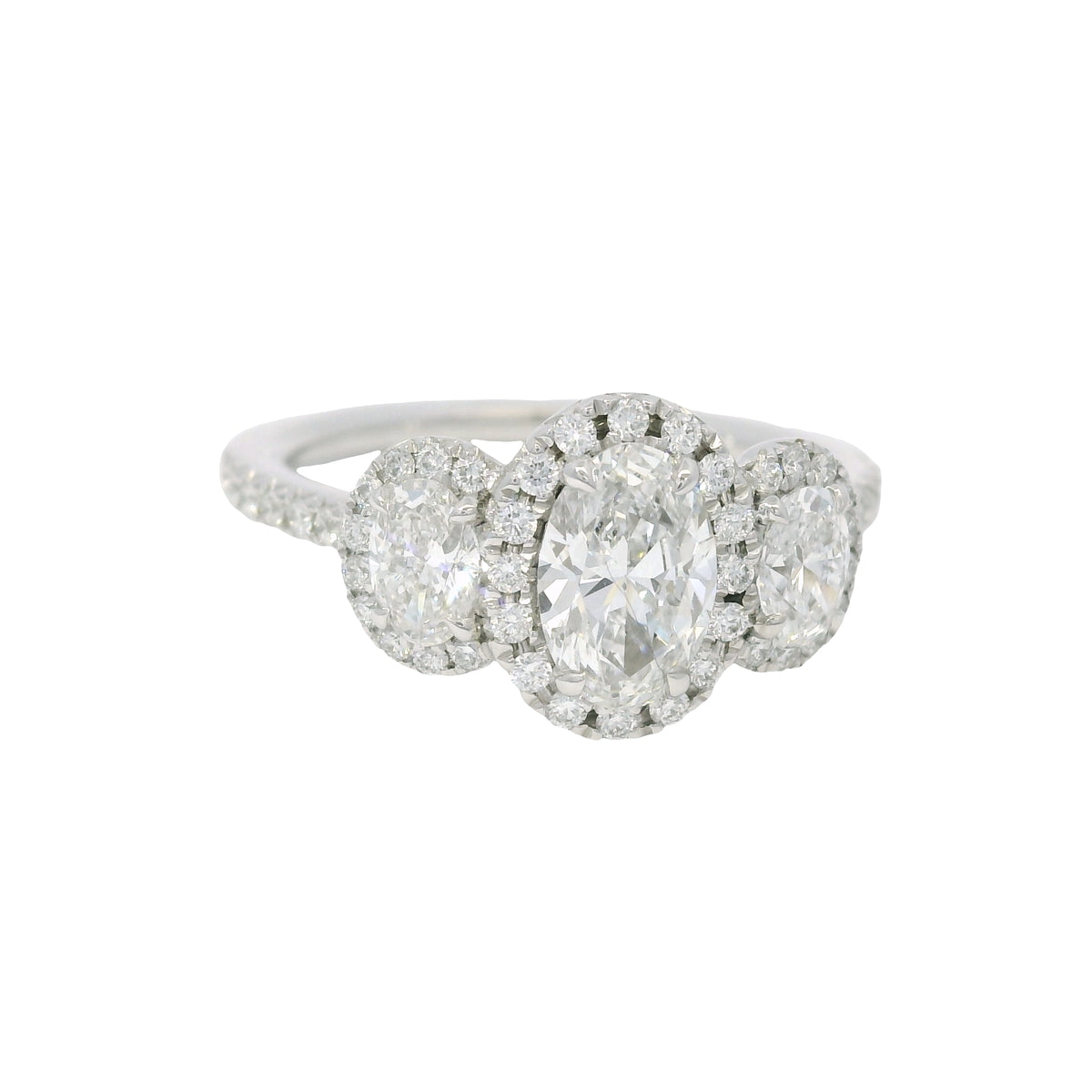 Platinum Natural 1.47 Carat oval cut diamond 3 Stone Halo Engagement Ring